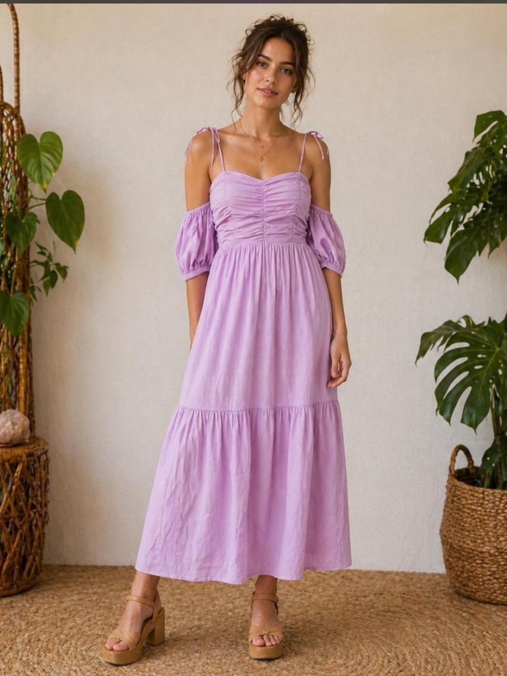 Universal Thread Lilac Smocked Cottage Peasant Style Maxi Dress
